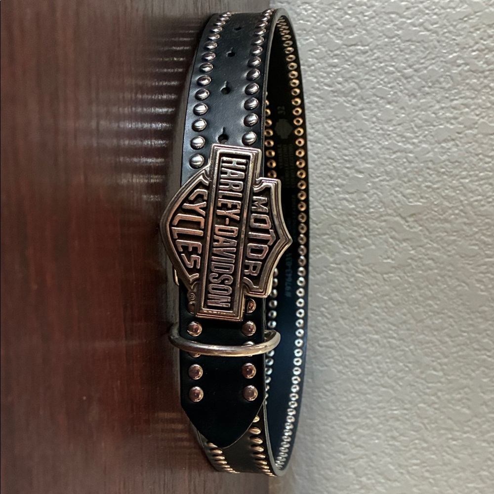 Harley-Davidson Black Leather Belt with Silver Accents